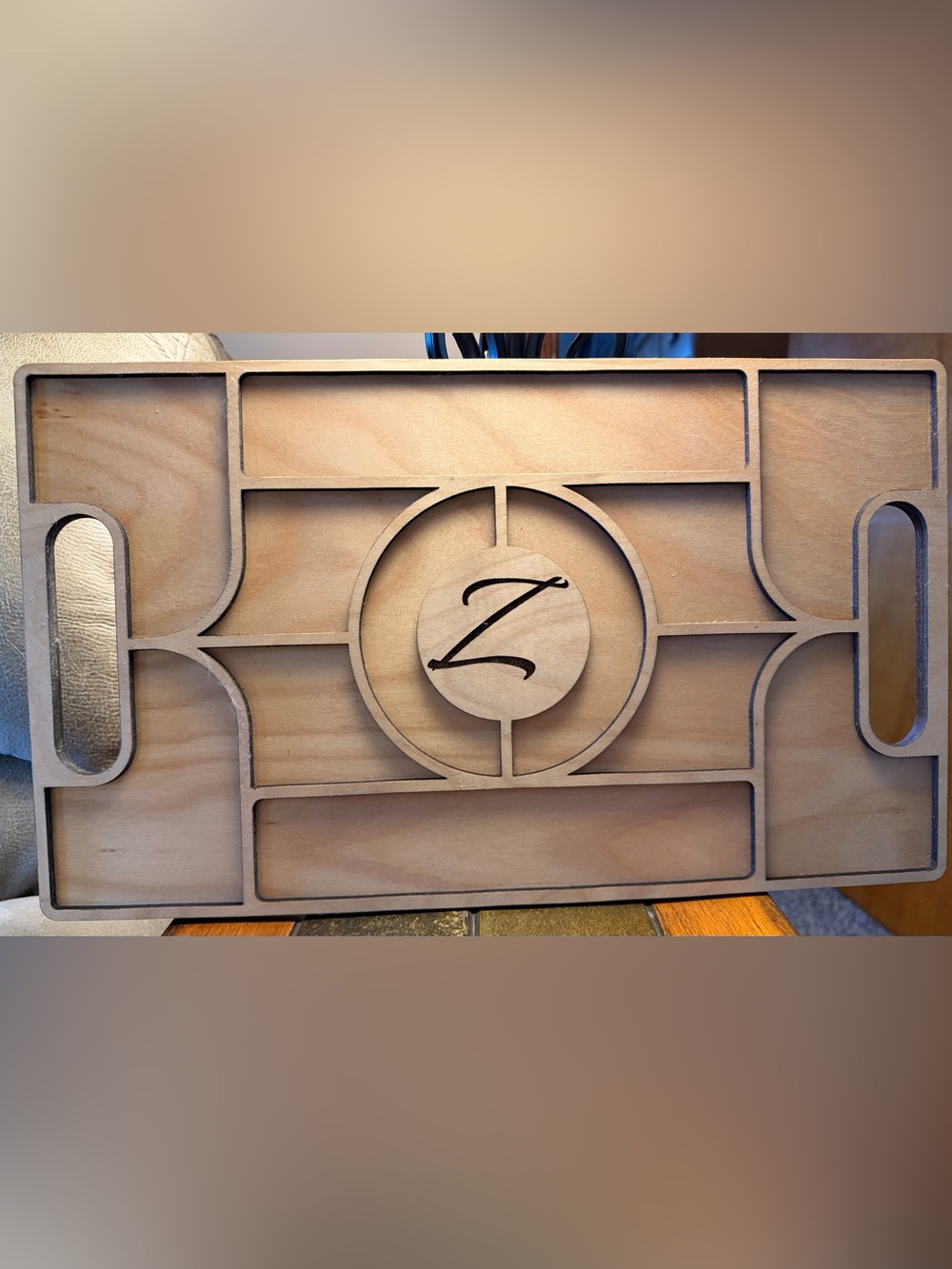 Handcrafted Wooden Serving Tray - Light Natural Wood, with a ‘Z’ Monogram
